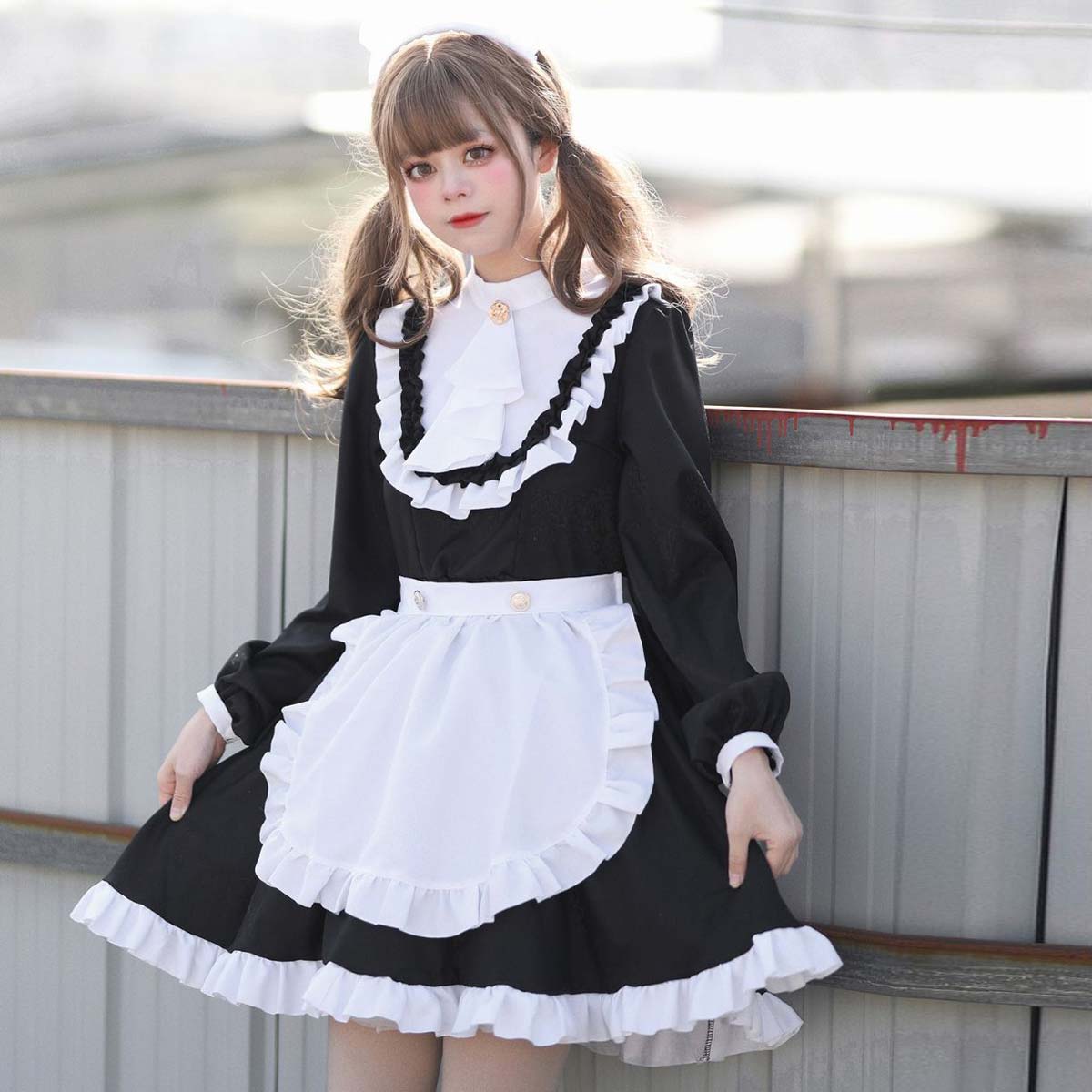 Gothic Black Maid Bows Ruffles Long Sleeves Lolita Dresses – nekoaq.com