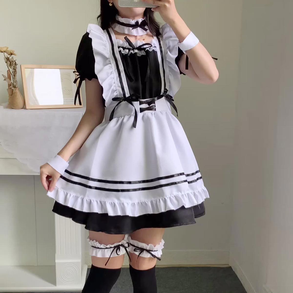 Ruffles Bandage Bows Black Maid Lolita Dress