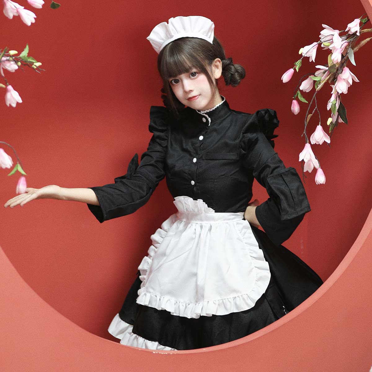 Black Maid Ruffles White Apron Lolita Dress