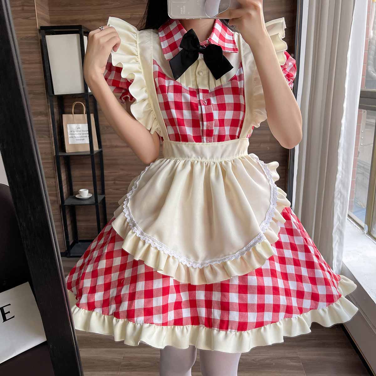 Sweet Polyester Short Sleeves Ruffles Maid Lolita Dress