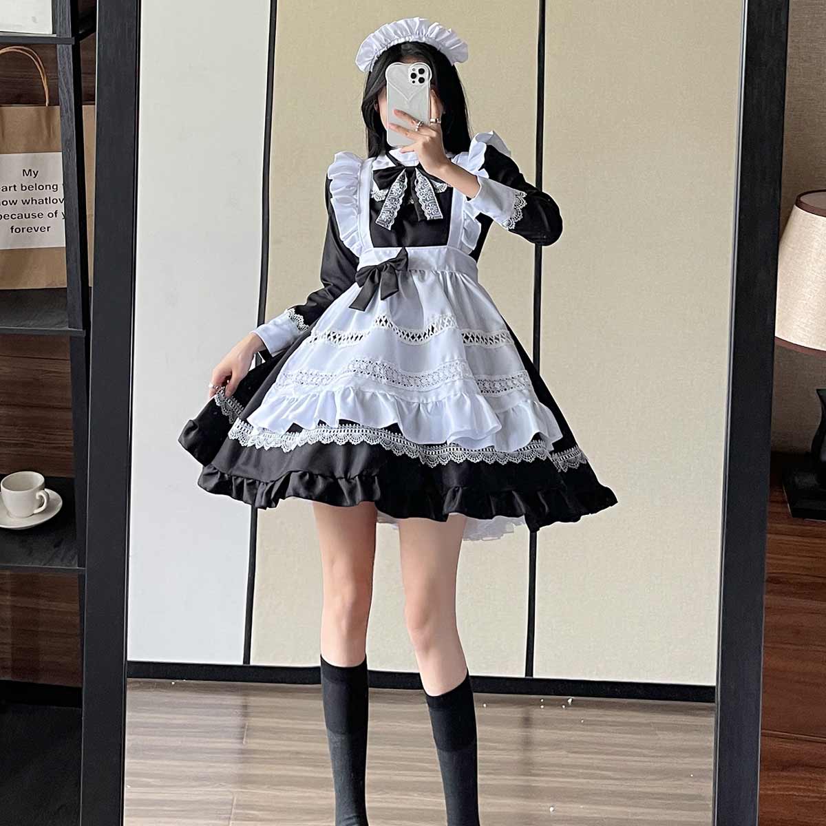 Sweet Maid Lolita Dress Polyester Ruffles Long Sleeves Dress
