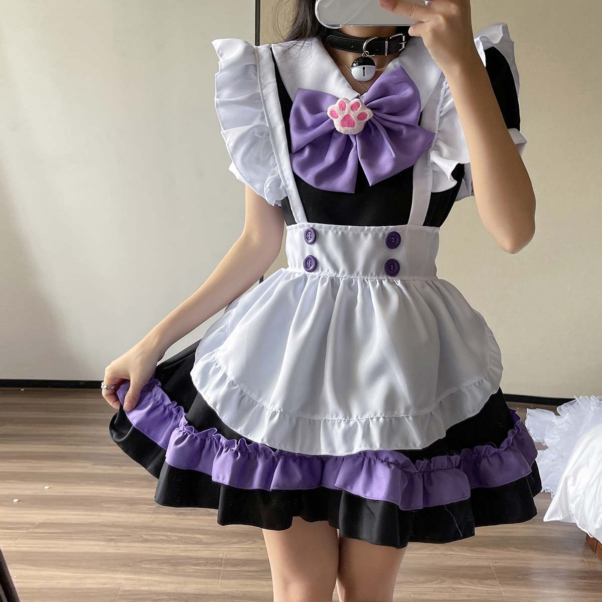 Purple Maid Ruffle Bow Lolita One Piece Dress