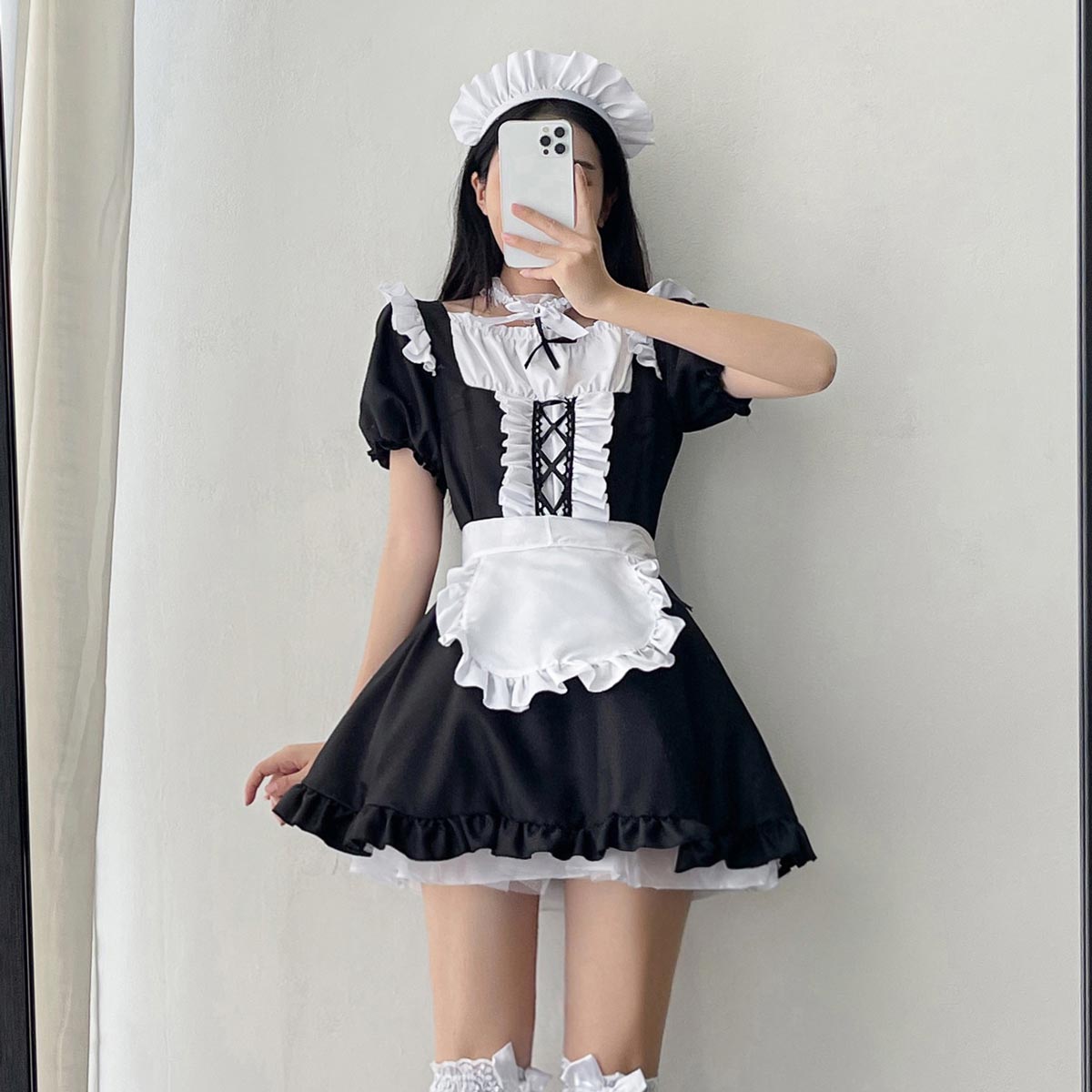 Black Maid Lolita Dress Polyester Short Sleeves Lolita Dress
