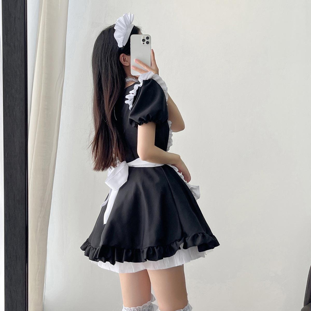 Black Maid Lolita Dress Polyester Short Sleeves Lolita Dress