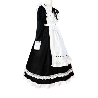 Ruffles Bows Long Sleeves Polyester Maid Dress Black Lolita Dress