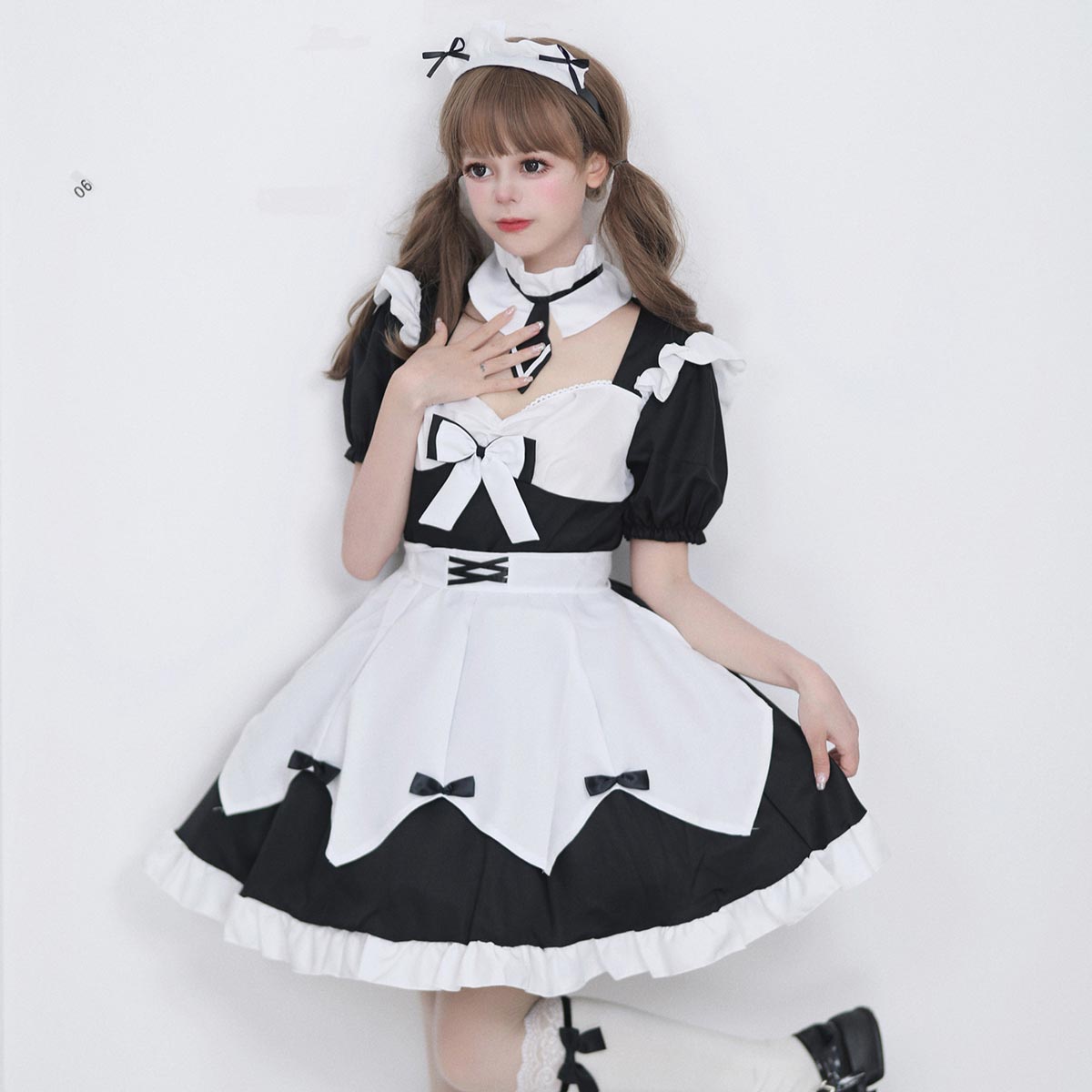 Sweet Polyester Lace Bows Maid Lolita One Piece Dress