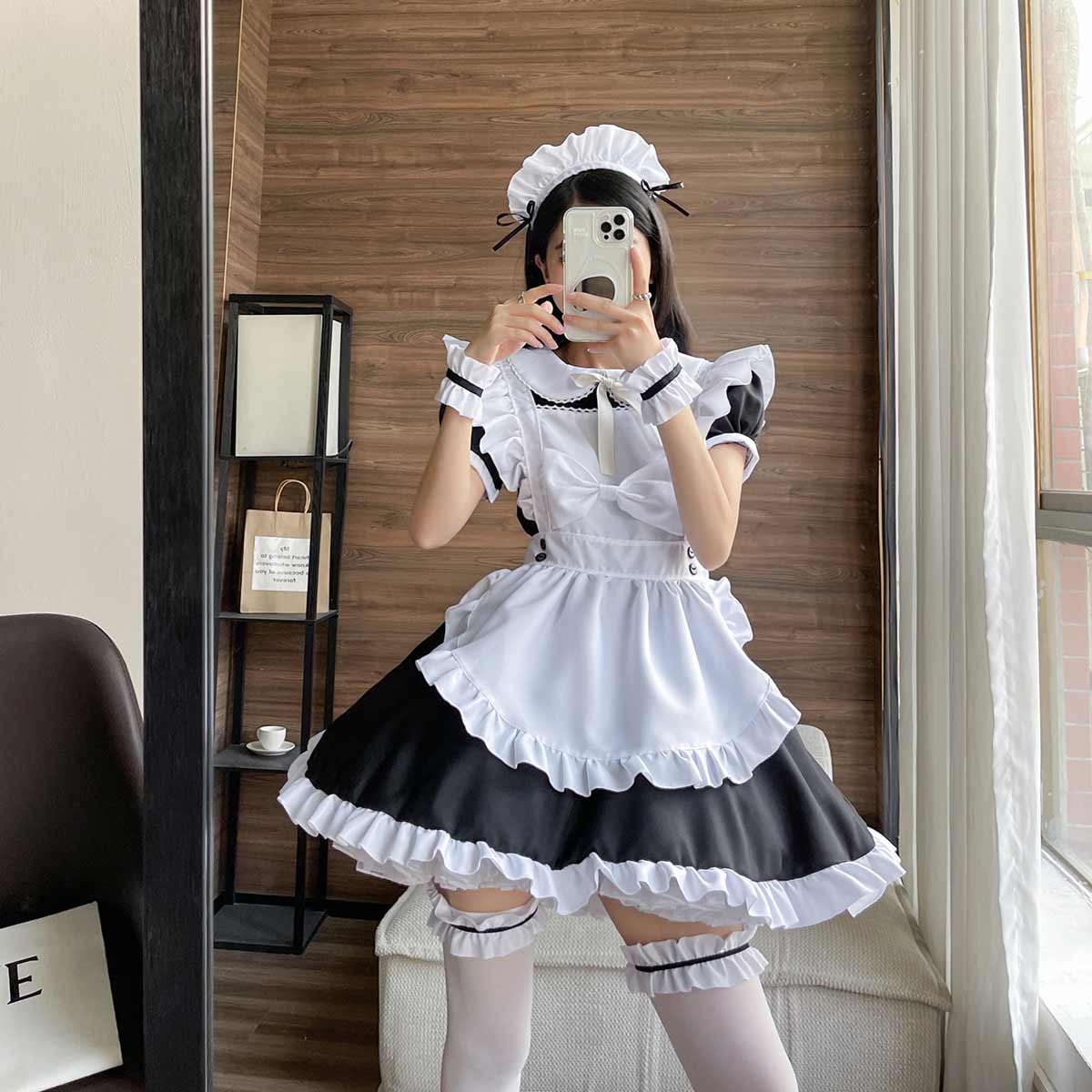 Black Maid Lolita Dresses Ruffles Bows Short Sleeves Lolita Dress