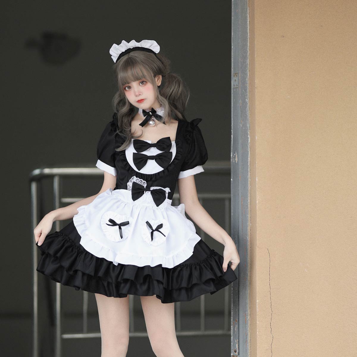 Black Maid Ruffles Bows Short Sleeves Lolita Dress – nekoaq.com
