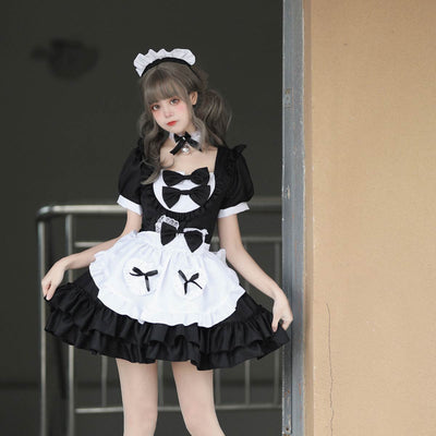 Black Maid Ruffles Bows Short Sleeves Lolita Dress