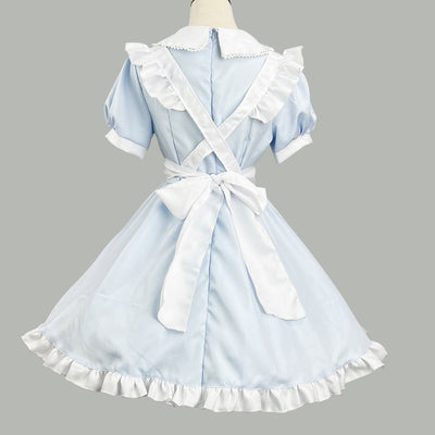 Blue Puff Sleeve Lolita Dress With Ruffles Apron And Headpieces
