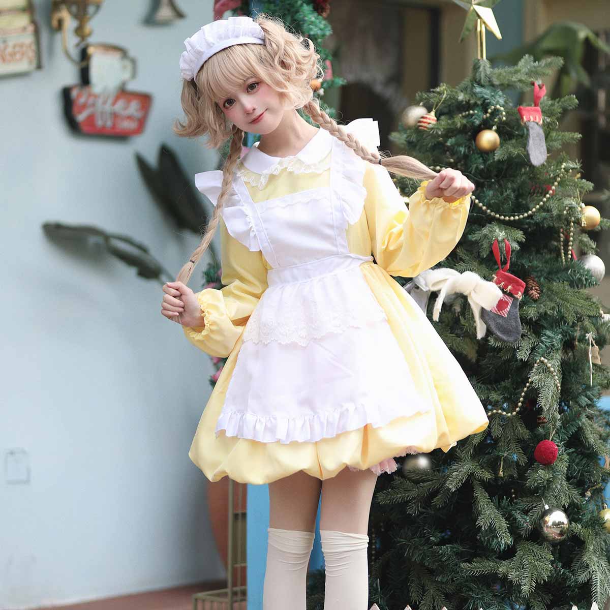 Sweet Yellow Maid Polyester Short Sleeves Lolita Dress