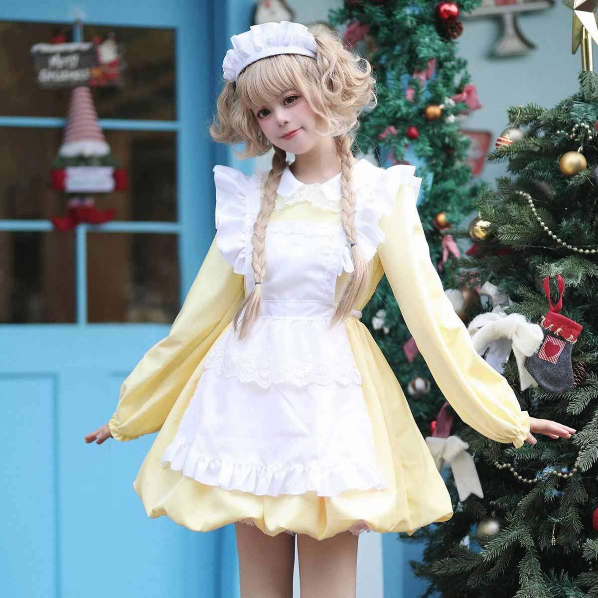 Sweet Yellow Maid Polyester Short Sleeves Lolita Dress