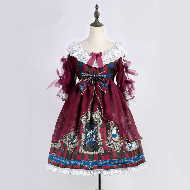 Chiffon Lace Frill Half Sleeve Classic Chinese Lolita Dress