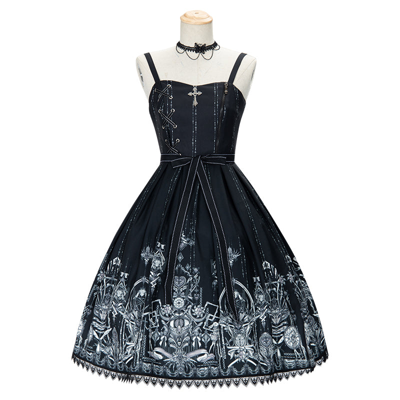 2-Piece Set Sleeveless JSK Dark Lolita Jumper Skirt Outfit Gothic Lolita OP Dress