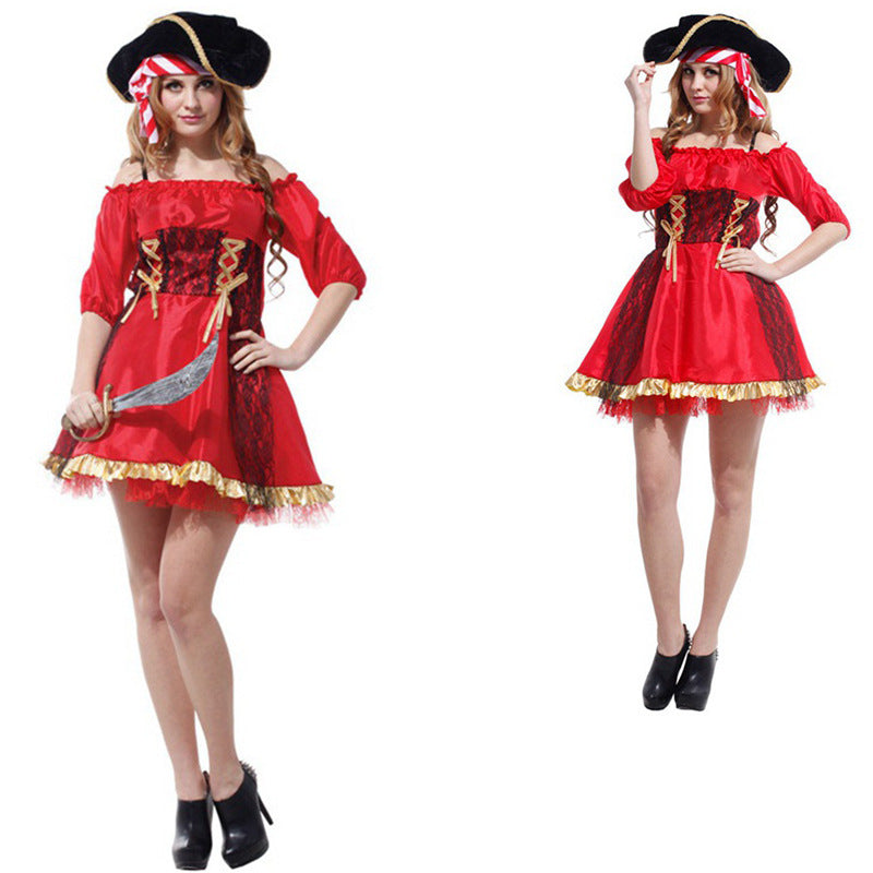 Halloween Pirate Costume Red Dress For Woman