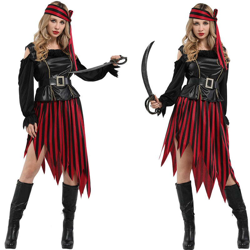 Halloween Pirate Costume Red Dress Outfit For Woman