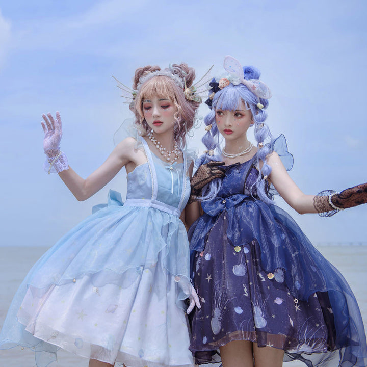 jellyfish princess dress Puff Hanagasa Lolita Summer Cool JSK – FICTION fornarina tan organza mesh Some of my products COLOR:Blue Mist