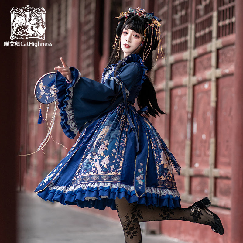 中華ロリ スーツ ドレス ジャンパースカート レッド 中国風 ロリィタ ワンピース レッド 刺繍 プリーツ