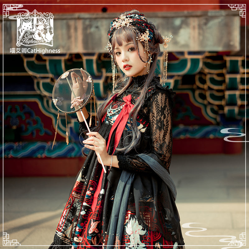 Sleeveless Embroidered Ribbon Pleated Chinese Lolita JSK Dress