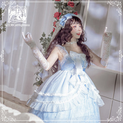 One Piece Lace Ruffle Jacquard White Lolita JSK Dress