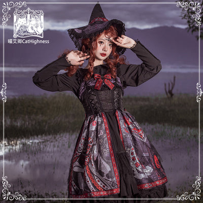 One Piece Dress Black Princess Skirt Witch Shape Gothic Lolita