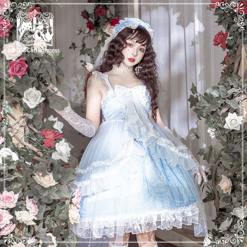 One Piece Lace Ruffle Jacquard White Lolita JSK Dress