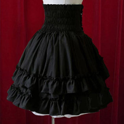 Pure Black Layered Ruffles High Waist Gothic Lolita Short Skirt