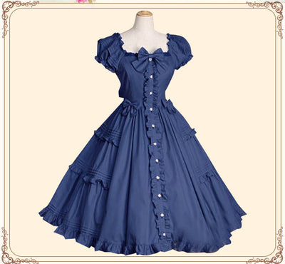 Red And Blue Elegant Short Sleeve Ruffles Classic Lolita Dress