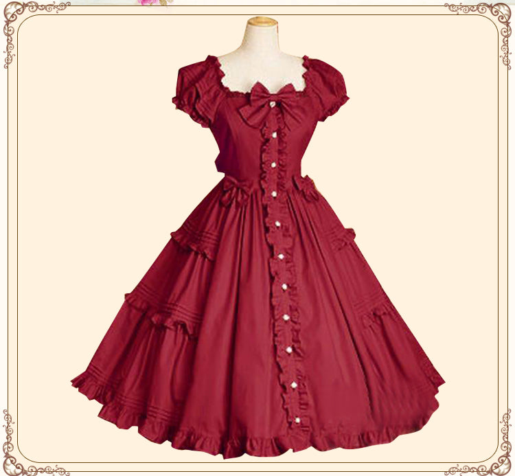 Red And Blue Elegant Short Sleeve Ruffles Classic Lolita Dress