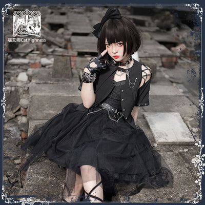 Black Raven Praise Punk Irregular Girl Skirt Dark Gothic Lolita One Piece