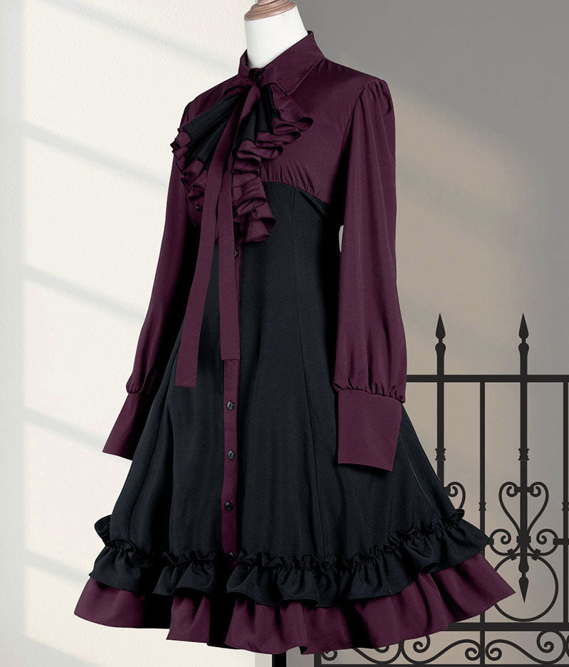 OPドレス 黒 紫 フリル ゴスロリ
