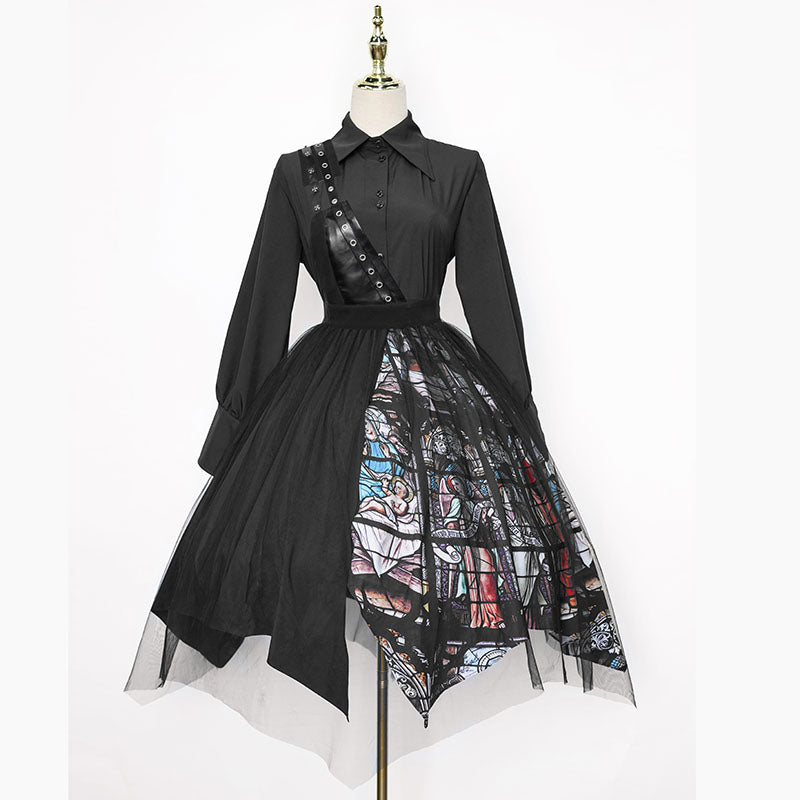 Mutism Relief Irregular Half Skirt One Piece Gothic Lolita