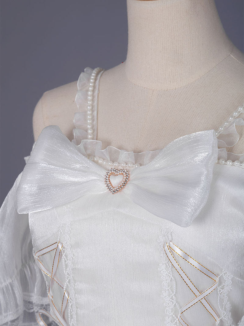Sweet Lolita Sleeveless Lace Bow White Skirt JSK Dress