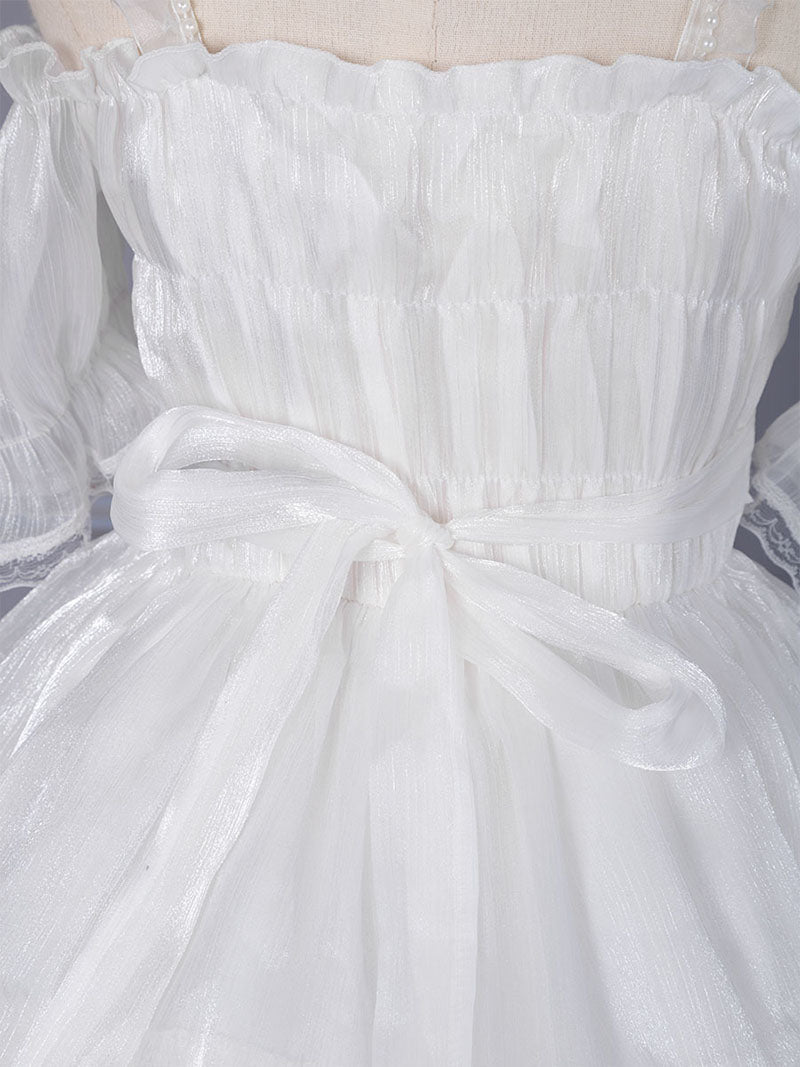 甘いロリータ ノースリーブレースボウ ホワイトスカート JSKドレス