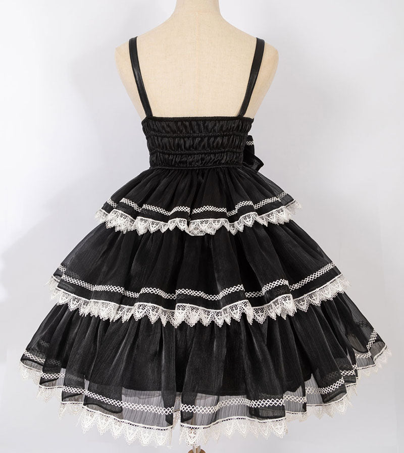 Gray Black Sleeveless Dark Lolita Sweet Jumper Skirt