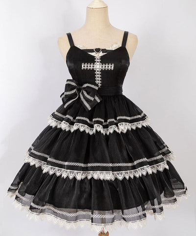 Gray Black Sleeveless Dark Lolita Sweet Jumper Skirt