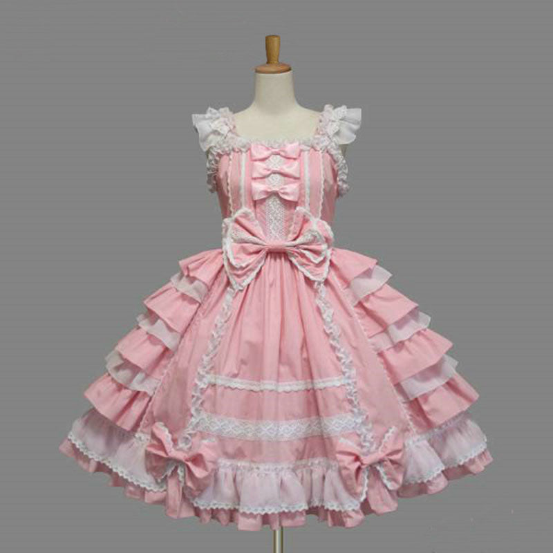 Multicolor Optional Lace Bow Ruffle Layered Sweet Lolita Dress