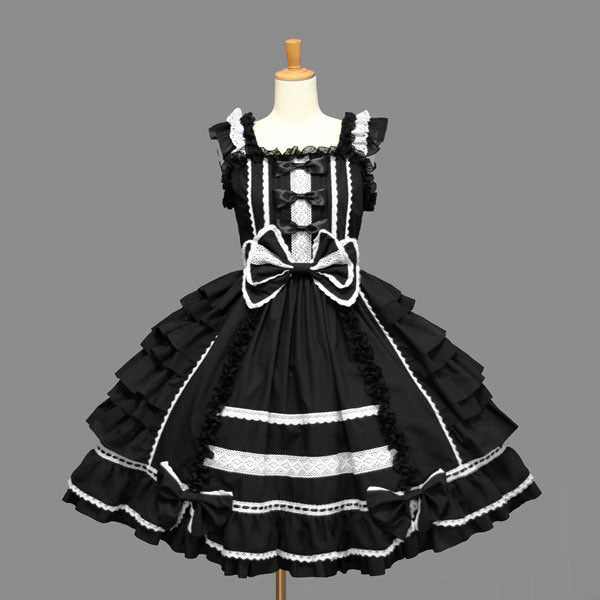 Multicolor Optional Lace Bow Ruffle Layered Sweet Lolita Dress