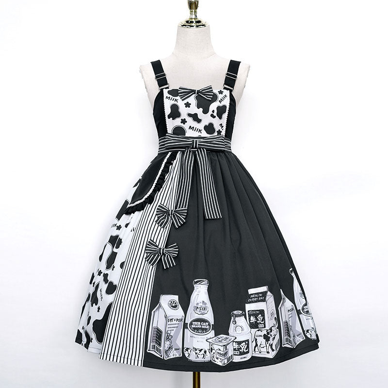 Cute Sweet Lolita Milk Cow Printing JSK Cami Dress