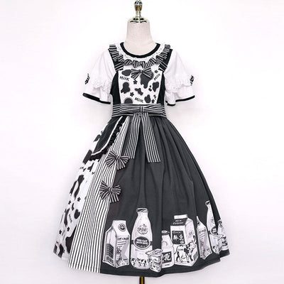 Cute Sweet Lolita Milk Cow Printing JSK Cami Dress